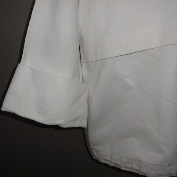 Marla Wynne  L 100% cotton white jacket hidden snaps, draw string 3/4 sleeves - Picture 8 of 10